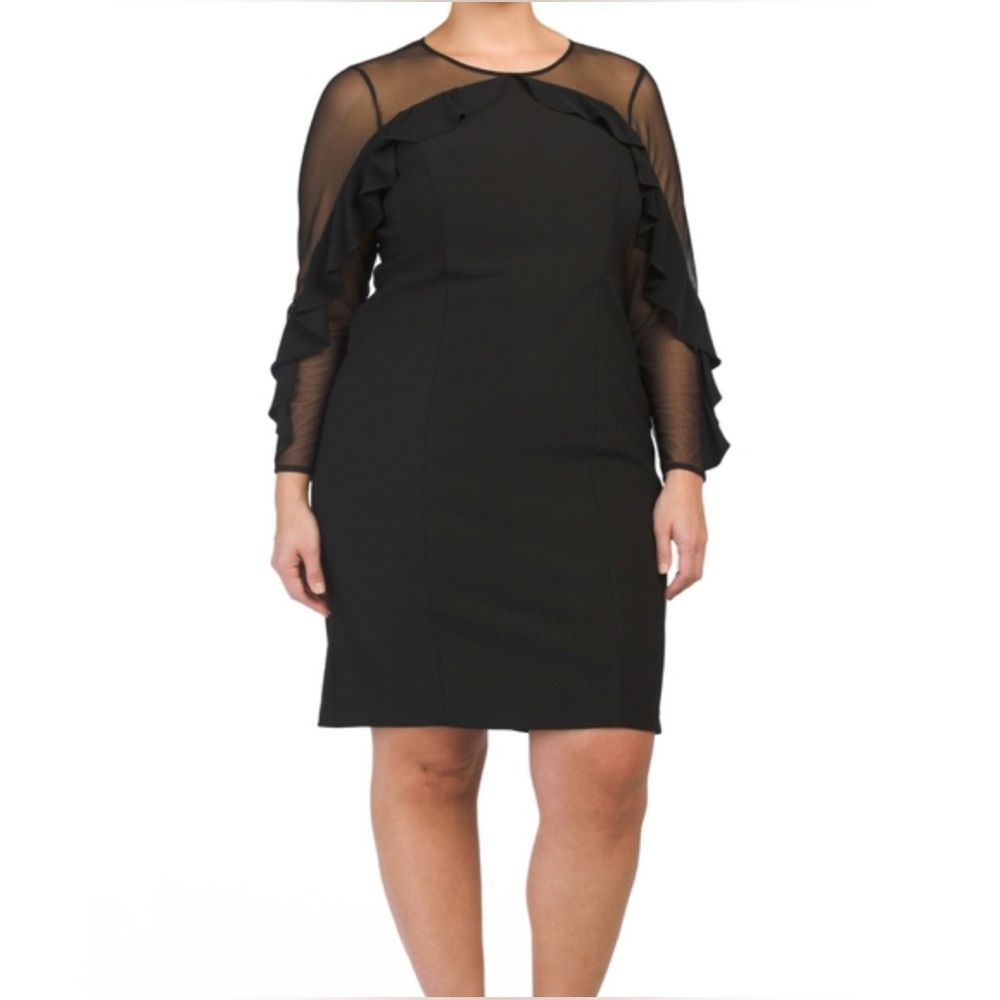 R&M Richards Black Mesh Ruffle Sleeve Dress